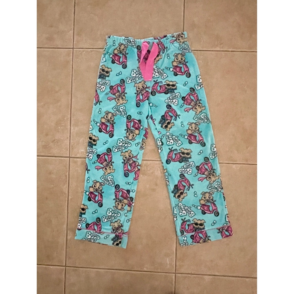 Joe Boxer Girls Plush Fleece Pajama Pants Dog on a Scooter Print Size L 10/12
